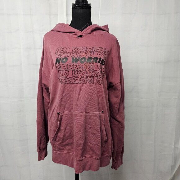 Arizona Jean Co Mauve Distressed Smiley Face Happiness Grunge Rave Hoodie M - Picture 1 of 16